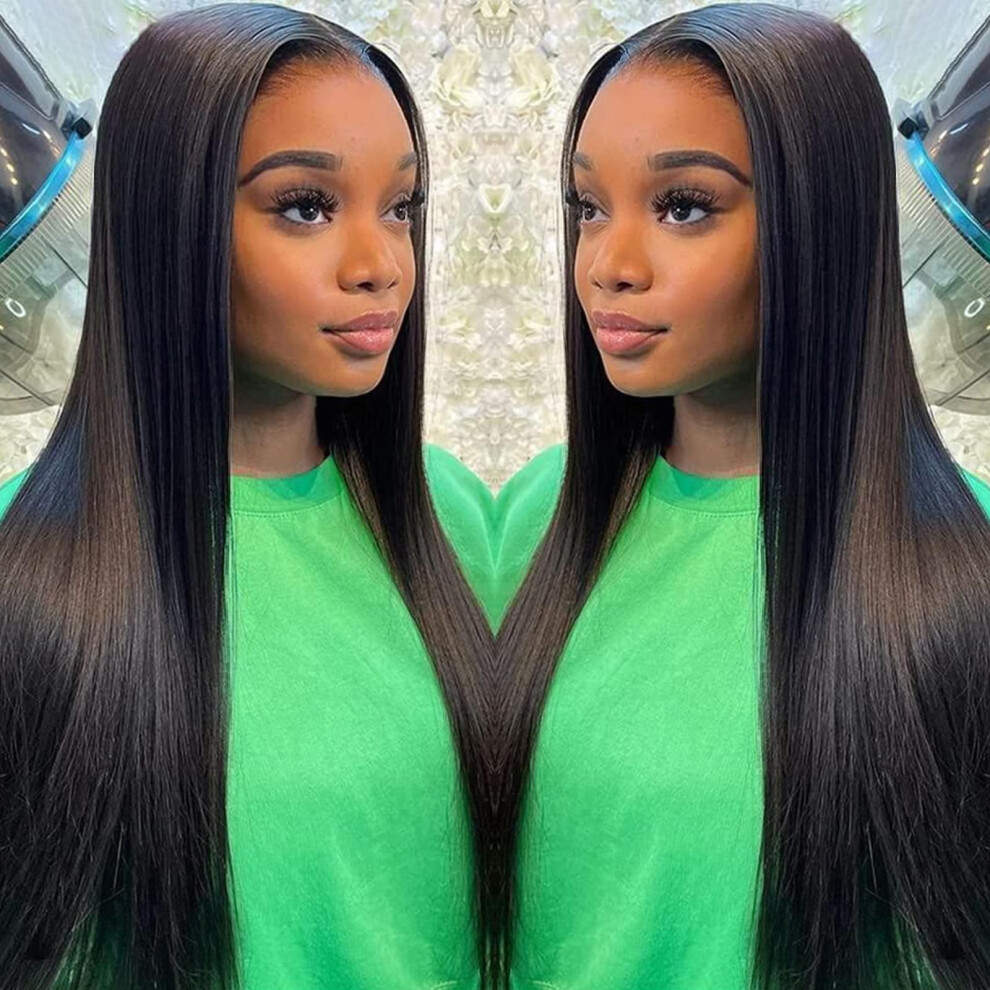 Unisex 5X5 Hd Lace Closure Wig Human Hair 32 Inch Straight Glueless Preplucked Natural Hairline