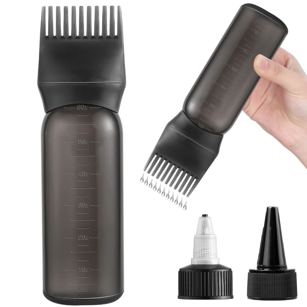 Black 6Oz Root Comb Hair Dye Applicator Bottle With Dual Caps For Precise Root Application