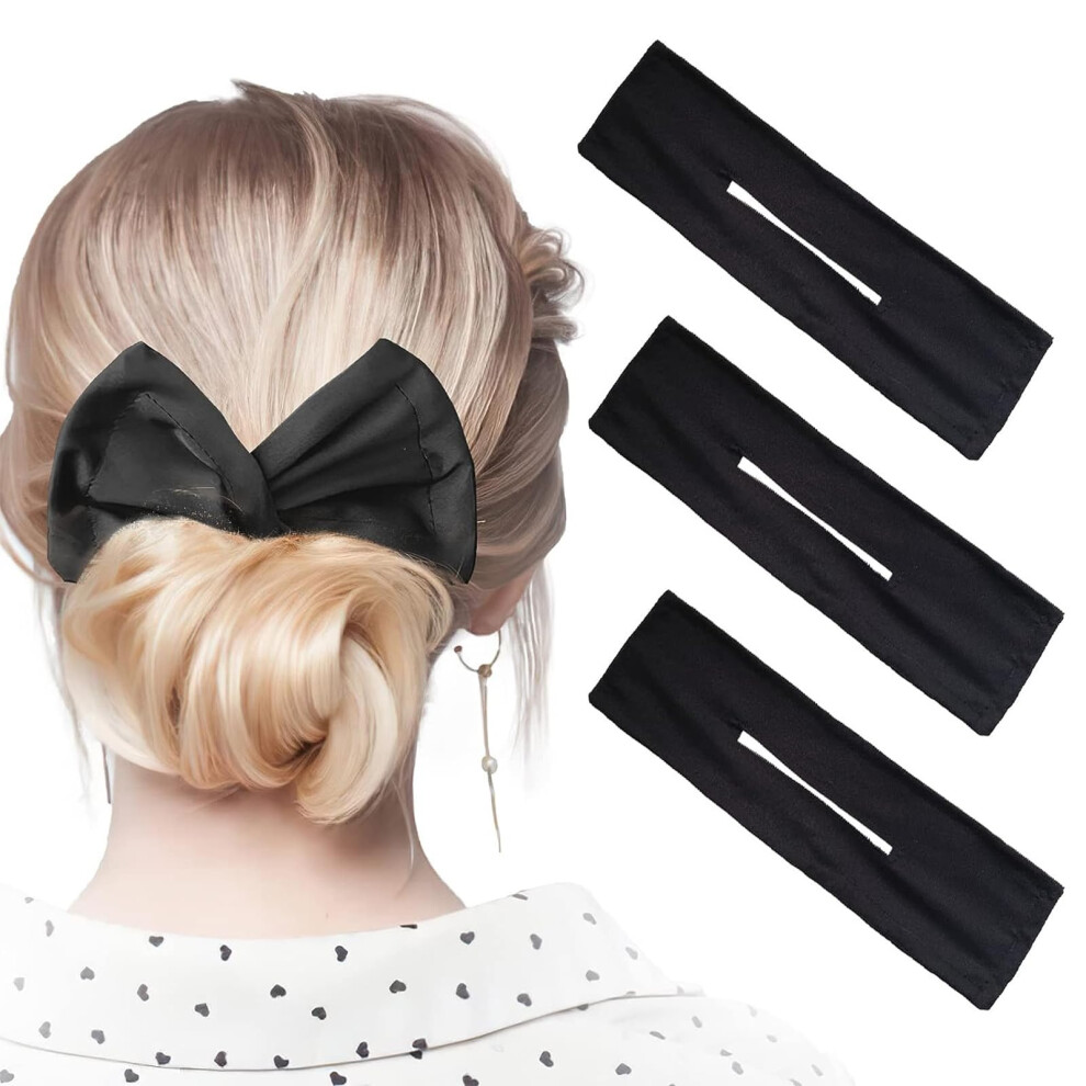 Black Hair Bun Maker For Long Hair, 3Pcs Flexible Bun Shaper Set With Secure Hold And Satin Finish