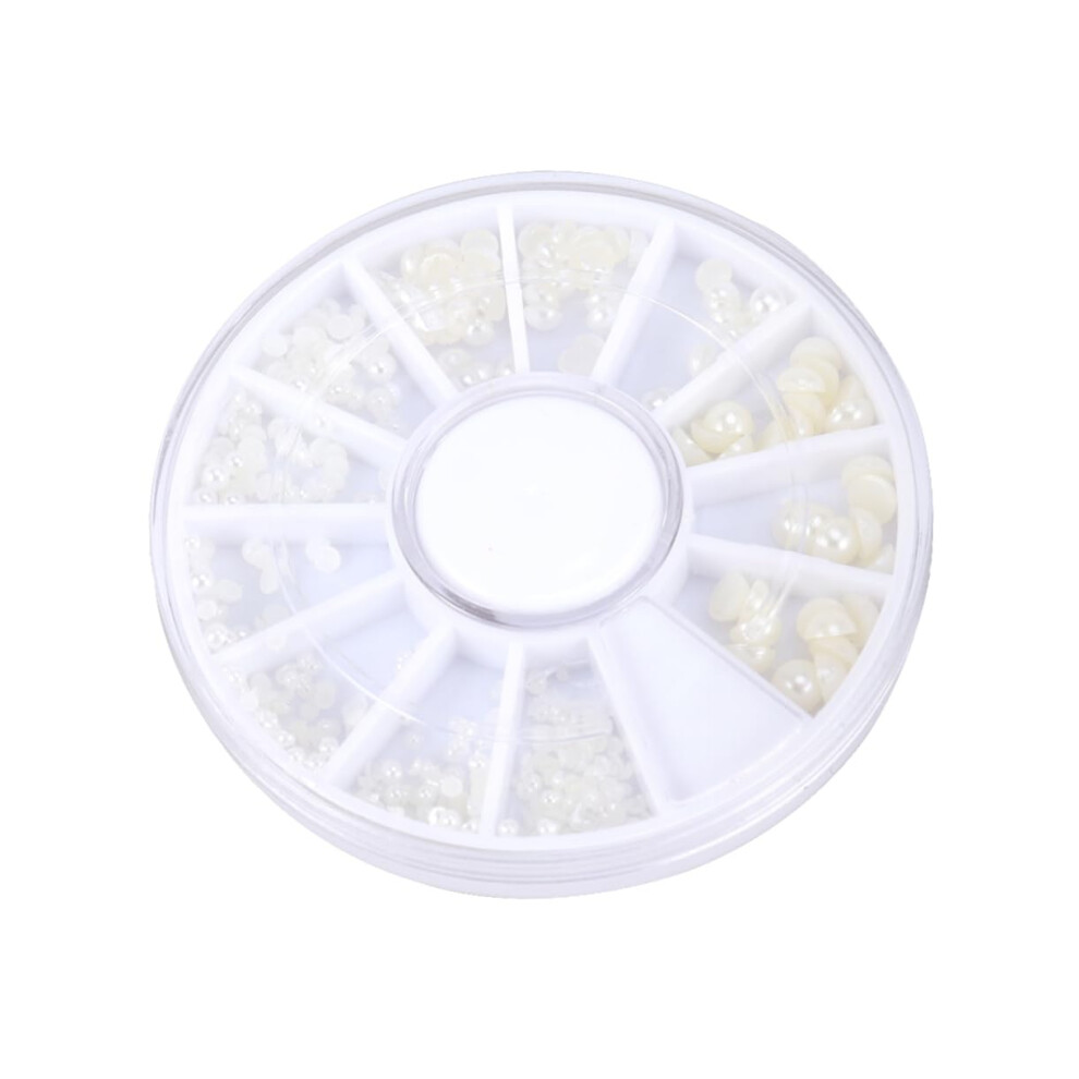 Beige 200Pcs Pearl Nail Art Gems Set Mixed Size Acrylic Manicure Tips With Storage Box
