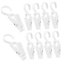 10pcs White Swivel Laundry Hooks with Secure Grip Clips for Clothes Towels Hats and Socks