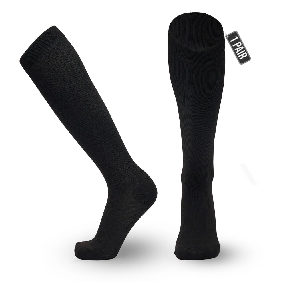 Black Compression Socks Unisex 2030 Mmhg Medical Grade, Graduated Support For Running/Nursing/Pregnancy Antislip Size L