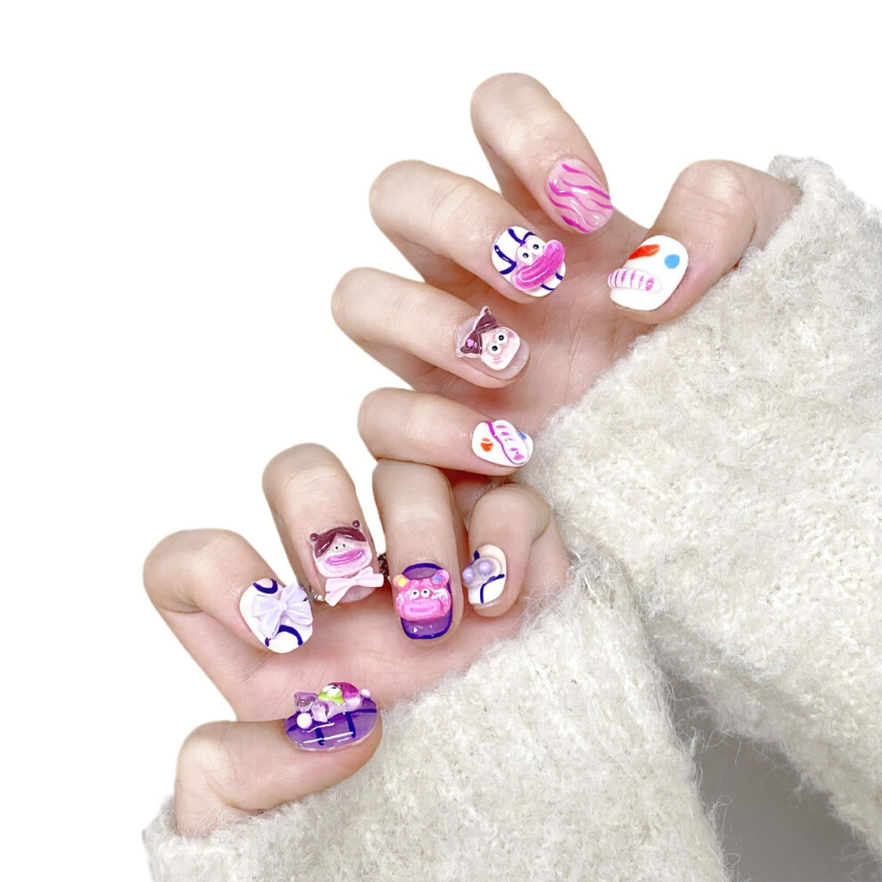 Handmade 3D Almond Press On Nails XS Short Square for Small Nail Beds with Instant Salon Finish
