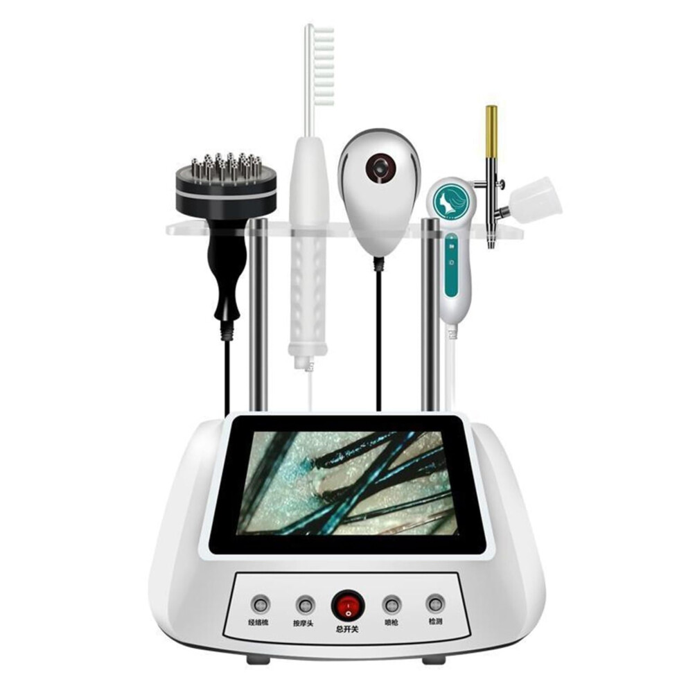 Scalp Detector and Hair Follicle Analyzer with Massage Function, 5 Attachments for Home and Salon