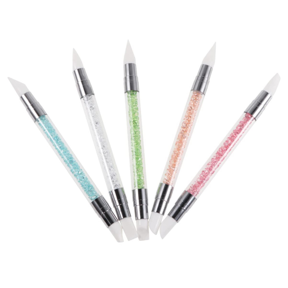 5pcs DoubleEnded Silicone Nail Art Dotting Pen Set for Precise Rhinestone Placement and Detailing