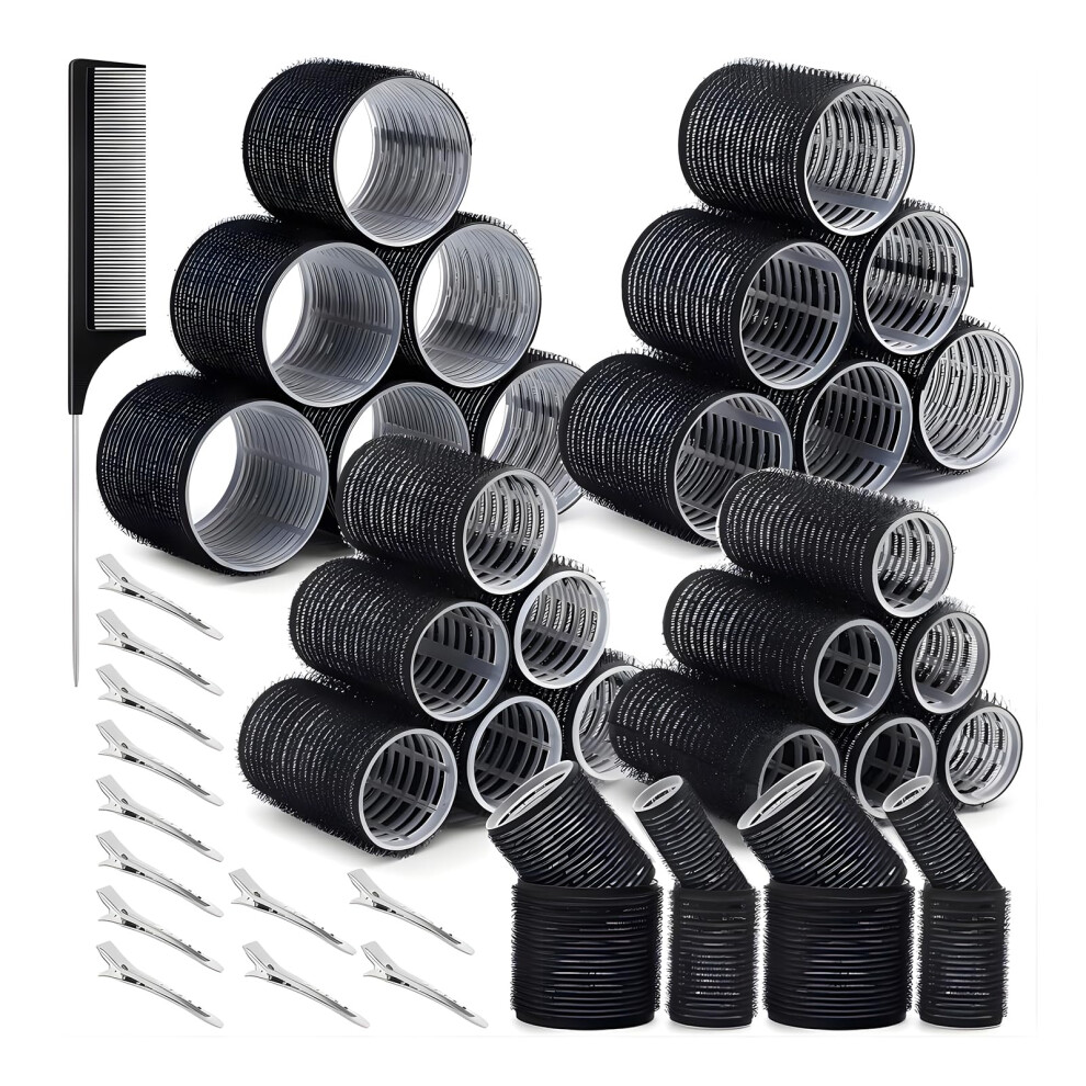 Heatless Hair Curlers Set with 24 Rollers, 12 Duckbill Clips and Comb for Long or Short Hair