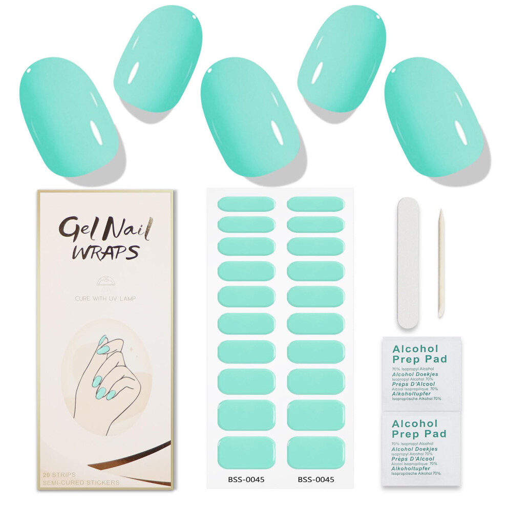 Green Semi Cured Gel Nail Strips Gel Nail Stickers Salon Quality Uv Led Diy Manicure Kit