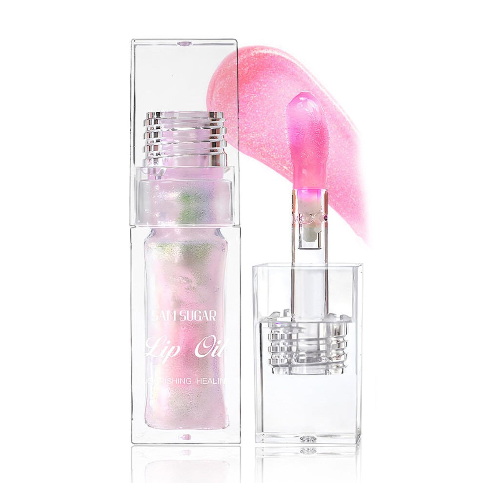Pink Color Changing Glitter Lip Oil Gloss Long Lasting Non Sticky Hydrating Lip Tint Primer