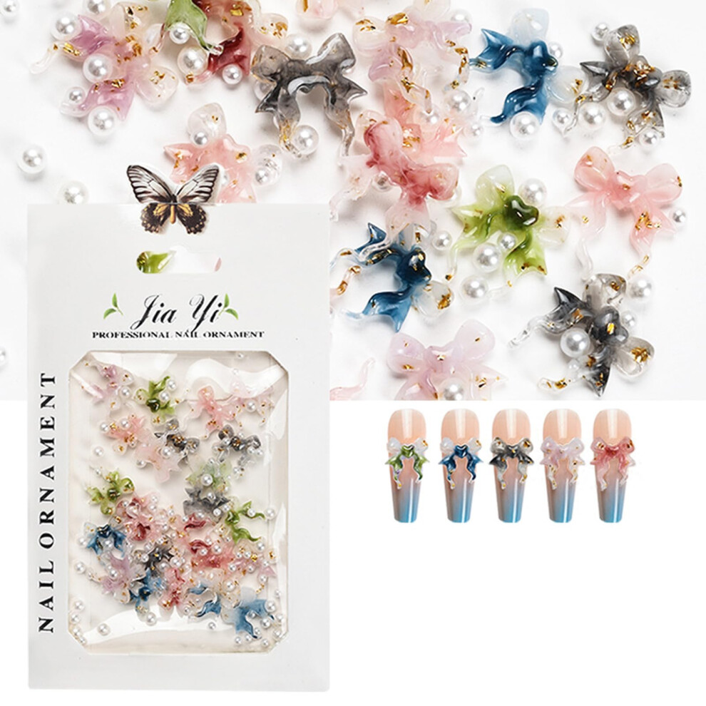 3D Flower Nail Decorations Resin Rose with Rhinestone Pearls for Acrylic Nail Art