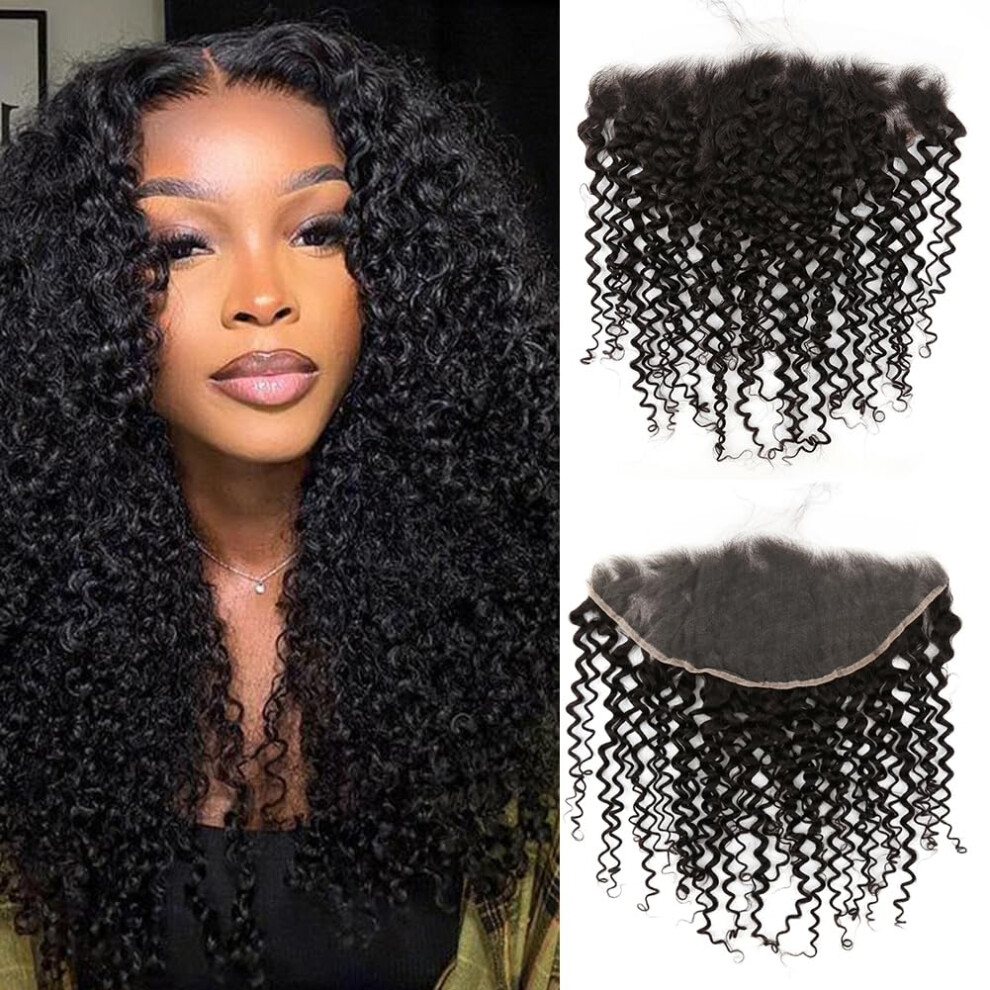 Unisex Hd Lace Frontal 13X6 Curly Brazilian Virgin Hair Closure 20 Inch Pre Plucked With Baby Hair