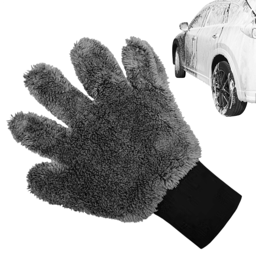 Car Wash Gloves Microfiber No Scratch Cleaning Mitts Ergonomic Fivefinger Design Gray 9164114310354