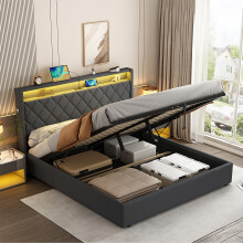5ft King Upholstered Bed Frame with Hydraulic Storage