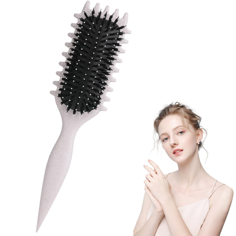 Unisex Cream Curl Defining Brush With Ergonomic Comfort Grip For Gentle Knot Detangling, Beige
