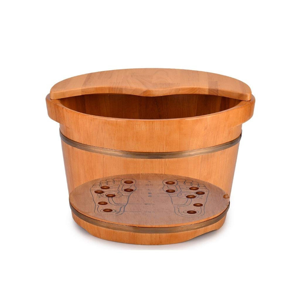 Grain Wooden Foot Bath Oak Soak Tub With Massage Rollers Spa Bucket For Home Pedicure