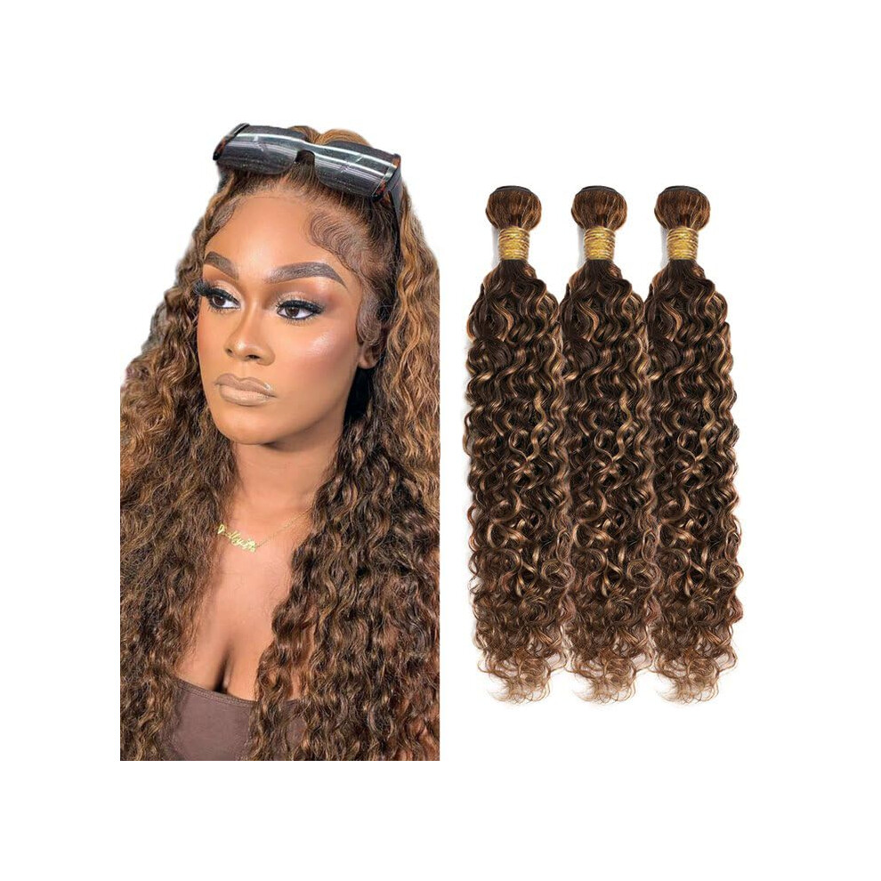 Unisex Brown Brazilian Ombre Water Wave Human Hair Bundles P4/30 Virgin Remy 1216 Inch Extensions