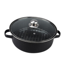 Cast Iron Roasting Pot 26cm with Even Heat Distribution for Sweet Potato, Chicken Wings, Chestnuts