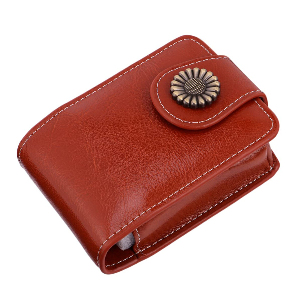 Brown Pu Leather Lipstick Case With Mirror, Travel Lipstick Holder For Purse With Secure Closure