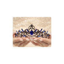 Tiara for Women Bridal Rhinestone Dark Gold Deep Blue Wedding Crystal Crown Elegant Alloy Frame