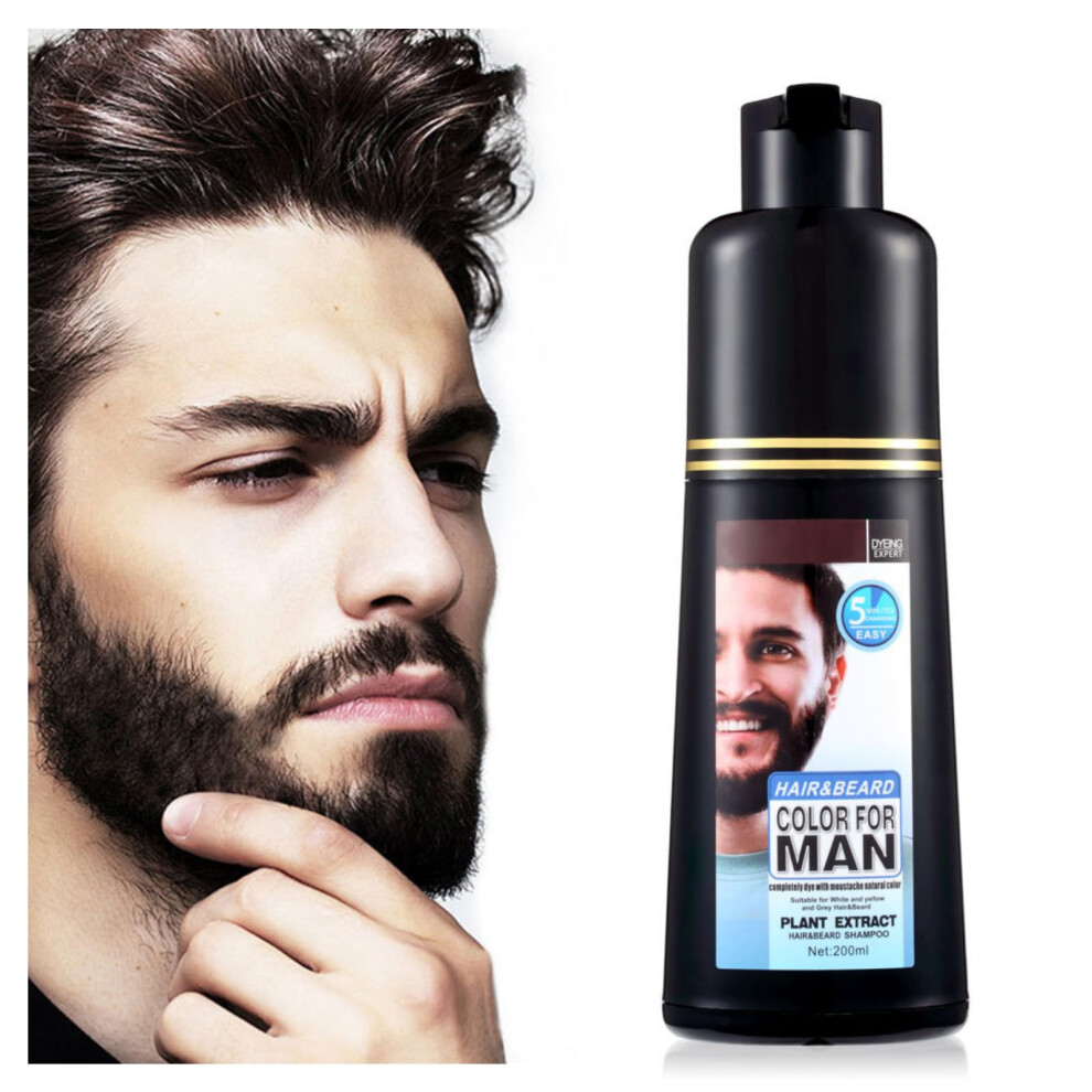 Brown Beard Dye For Men Dark Shampoo With Fast Gray Coverage, 5 Minute Beard And Hair Color