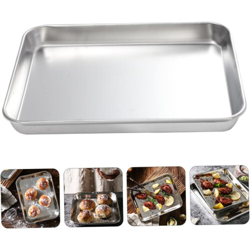 Rustproof Stainless Steel Baking Pan for Cake Flat Bottom Multipurpose Oven Tray Kitchen Use 1