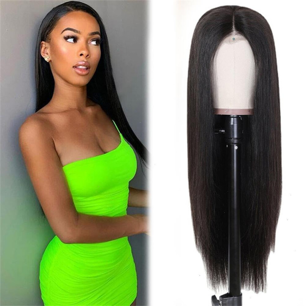 Unisex 28 Inch Brazilian Straight Human Hair Lace Front Wig 13X4 Pre Plucked Natural Hairline Glueless
