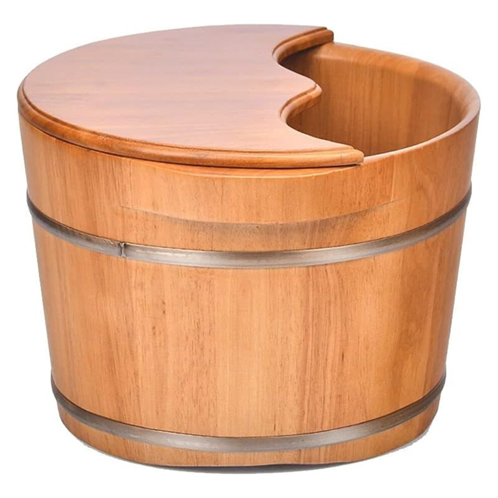 Wooden Foot Bath Solid Oak Soaking Tub with Cover for Stress Relief Spa Basin Multicolor