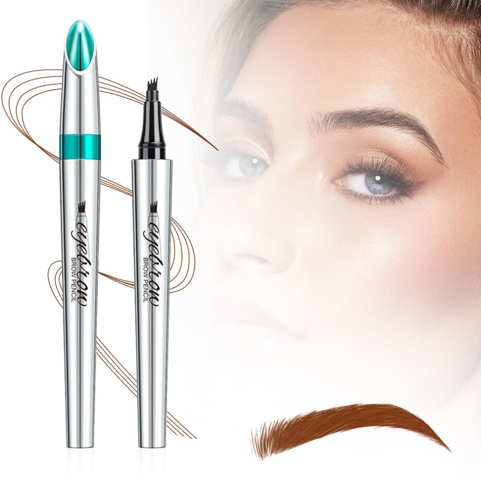 Brown Microblading Eyebrow Pen 4 Fork Tip Waterproof Smudgeproof For Natural Hairlike Brows Areddish