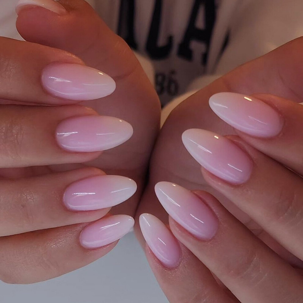 Pink Gradient French Medium Almond Press On Nails Set, Reusable Salonquality Fake Nails