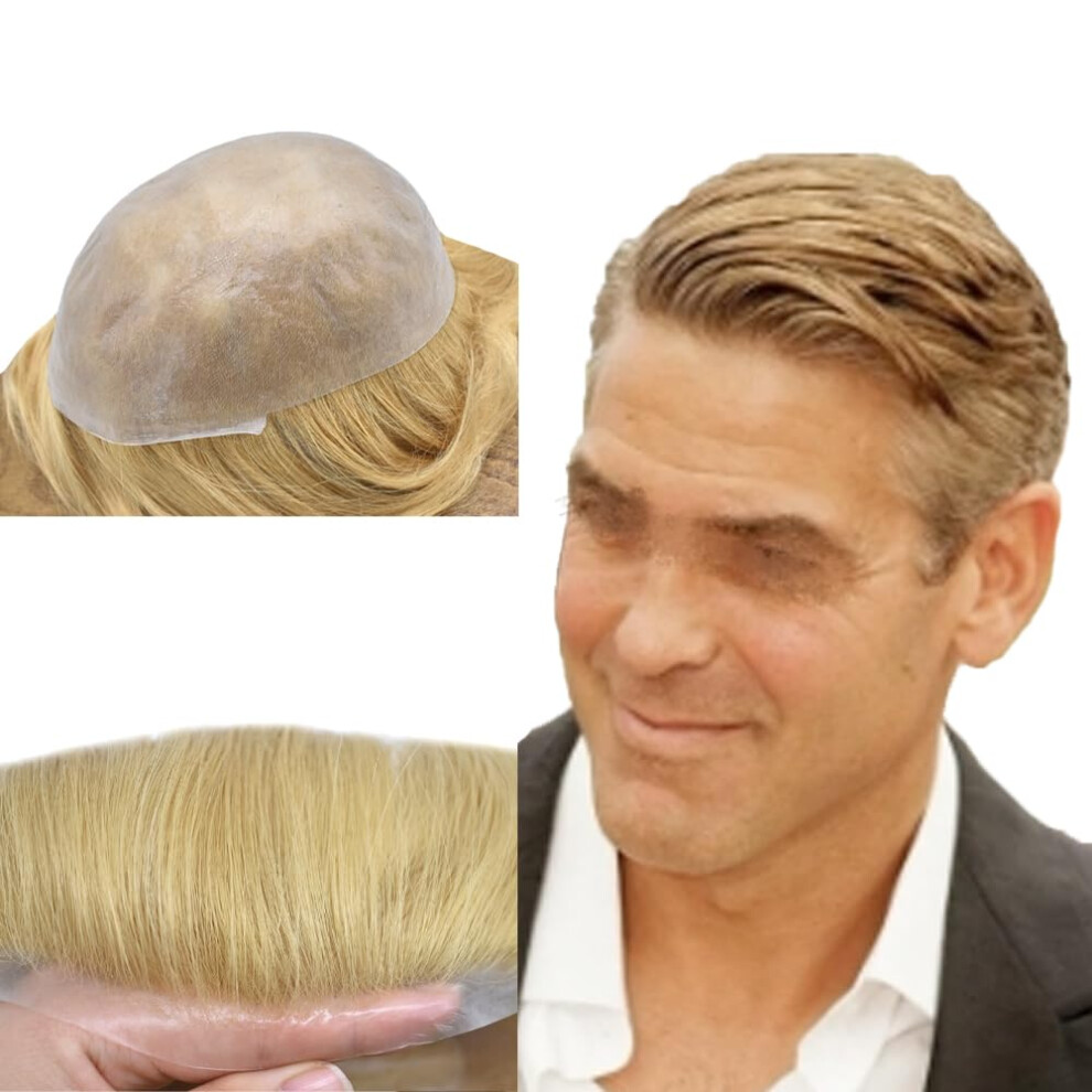 Unisex Light Men's Hair Toupee Thin Skin Vloop Hairpiece 8X10 Remy Human Hair Blonde Invisible Hairline