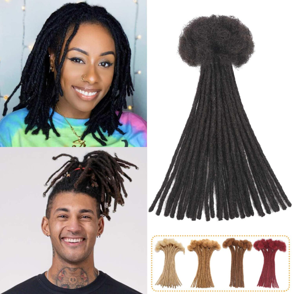 Unisex Black Human Hair Dreadlock Extensions 8 Inch 0.4Cm 30 Strands 1B Natural Afro Kinky Handmade Locs
