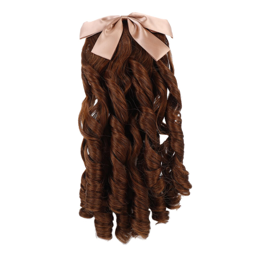 Retro Long Curly Princess Wig with Bow Human Hair Ponytail Extension for Cosplay Wedding Prom