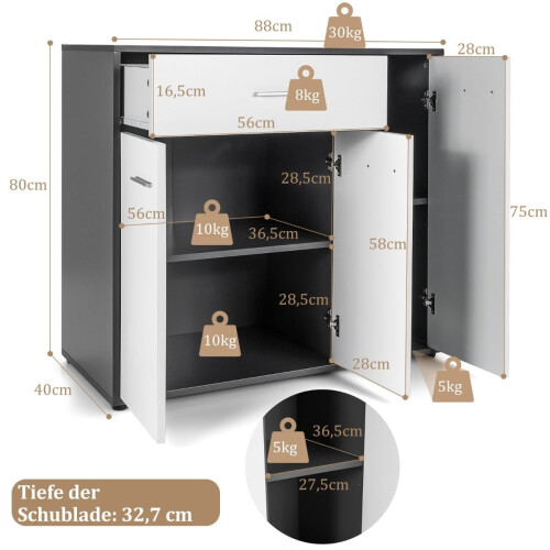 Kitchen Sideboard with Drawer, Adjustable Shelf, 88x40x80 cm 1