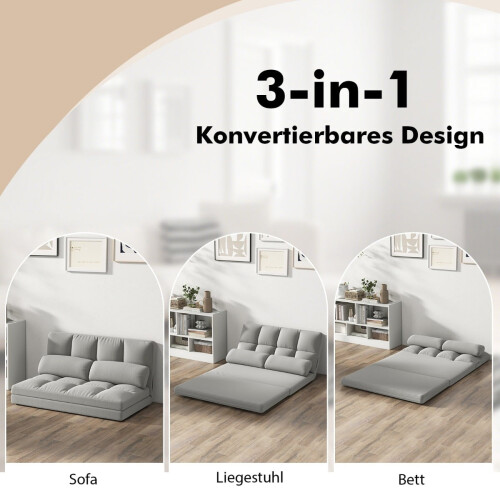 Convertible Floor Sofa Bed, Adjustable Backrest, Light Gray 2