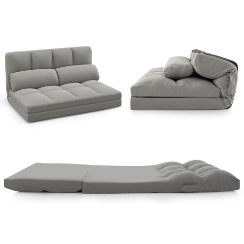 Convertible Floor Sofa Bed, Adjustable Backrest, Light Gray 1