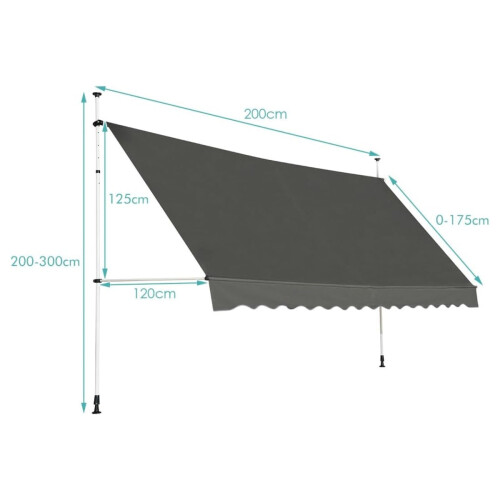 Retractable Balcony Awning, 200cm Wide, UV-Resistant, Grey 1