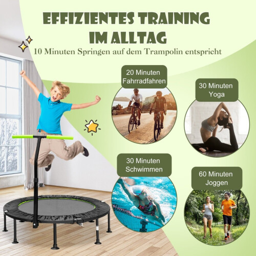 Mini Trampoline with Adjustable Handle, Foldable, 110cm 2