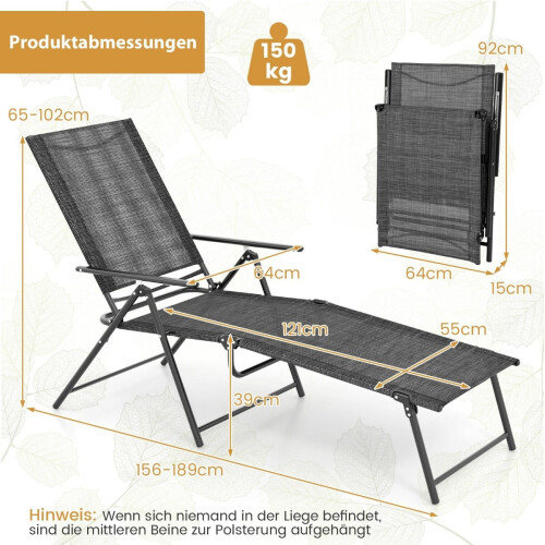 Adjustable Folding Sun Lounger Set - Grey, 2 Pieces 2