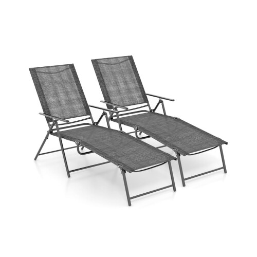 Adjustable Folding Sun Lounger Set - Grey, 2 Pieces 1