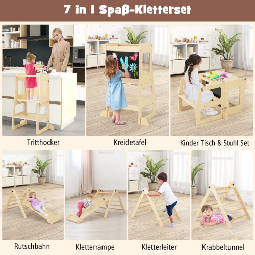 7-in-1 Kids Climbing Set with Slide, Stool, Chalkboard 2