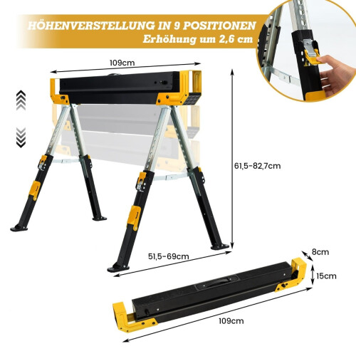 Paire de tréteaux réglables, capacité de 1180 kg, pliables 2