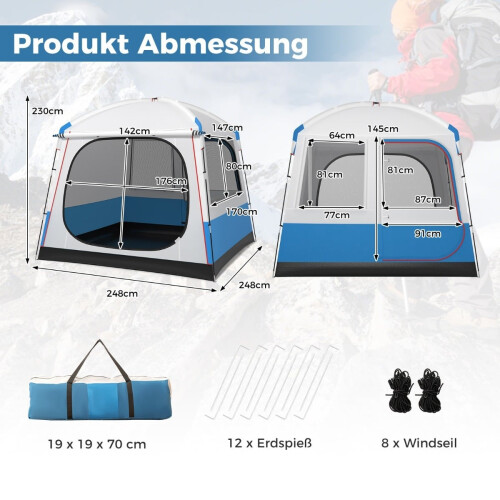 5-Person Waterproof Camping Tent with Mesh Doors & Windows 1