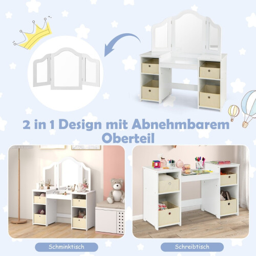 Kids Vanity Table with Detachable Mirror & Storage 2