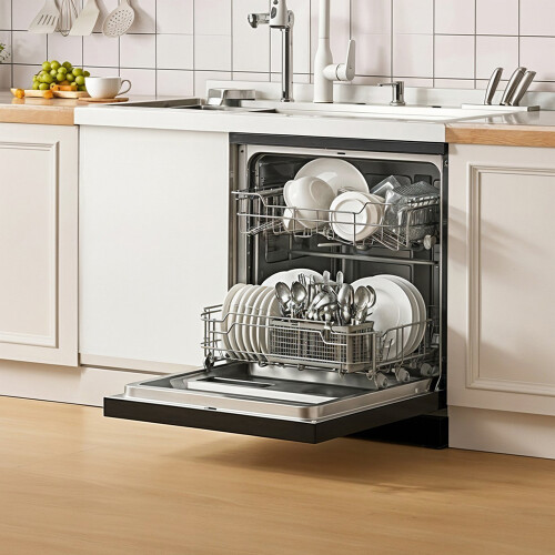 Living And Home Freestanding Dishwasher with 12 Place Settings & 6 Washing Programs, Black 2