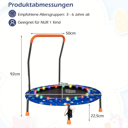 Kids Mini Trampoline with LED Lights, Removable Handle 2