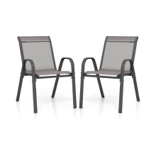 Set de 2 scaune de grădină suprapuse, textilenă și metal, gri