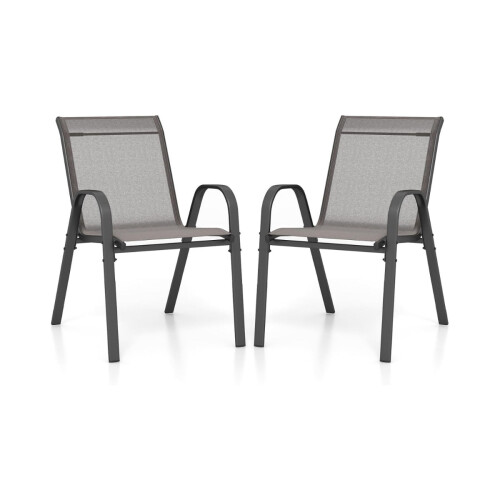 Set de 2 scaune de grădină suprapuse, textilenă și metal, gri
