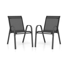 Set de 2 scaune de grădină suprapuse, cadru metalic, negru, 56x70x84 cm