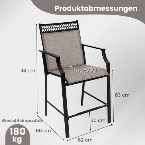 Set of 2 Outdoor Bar Stools, Quick-Dry Fabric, 63cm 1