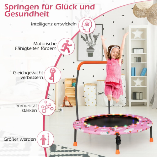Kids Mini Trampoline with LED Lights, Removable Handle