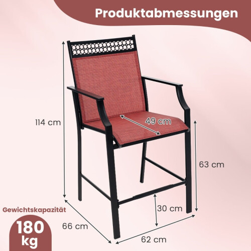 Set de 2 scaune de bar pentru exterior, material textil cu uscare rapidă, roșu 1